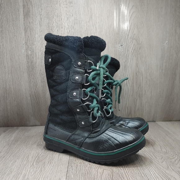 Sorel Tofino Snow Boot Black Leather Waterproof Fleece lined NL‎ 3029-010 Size 6 - Picture 1 of 11